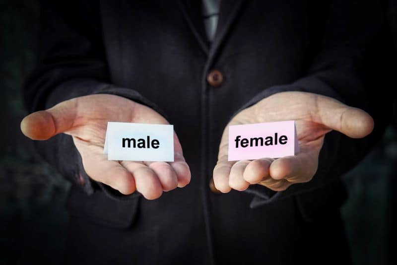 male and female separated in each hand