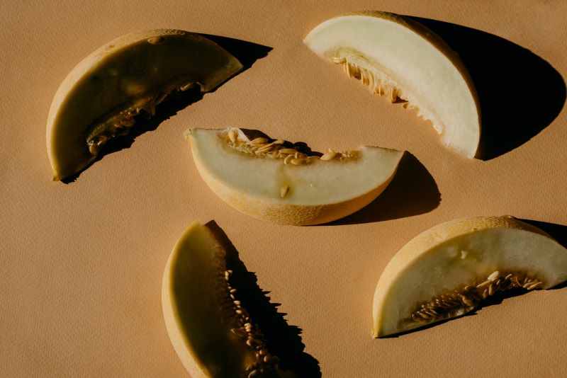 slices of honeydew melons in yellow background leading to questions like "Can Hamsters Eat Honeydew Melons?"