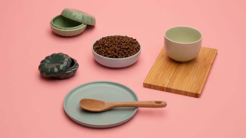 cat food with bowls and spatula